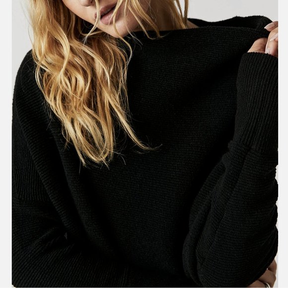 FREE PEOPLE BLACK OTTOMAN SLOUCHY RIBBED TUNIC SWEATER - Picture 4 of 4